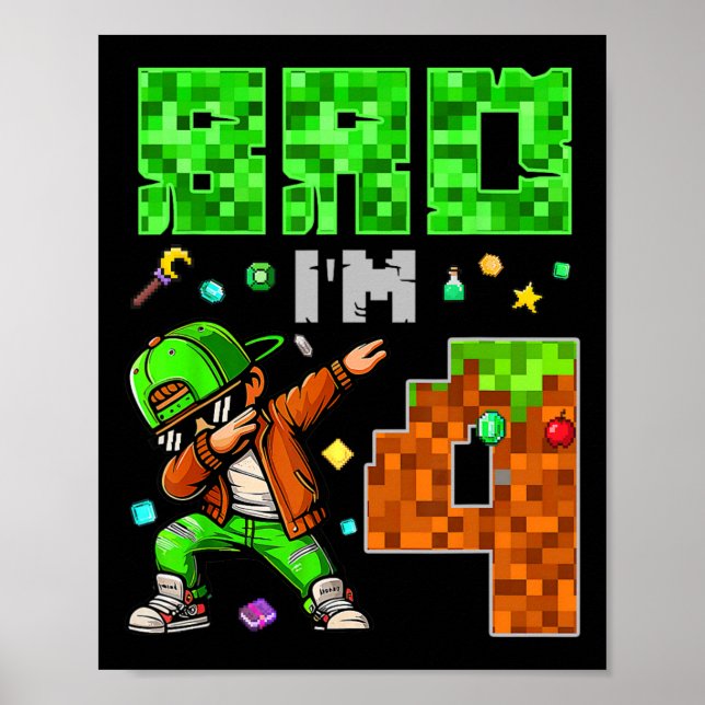 Póster Pixel Dab Gamer Style Birthday Gift For Boys 4  (Frente)
