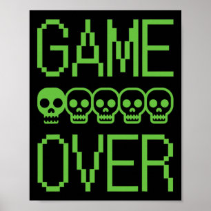 Póster Pixel Gamer Cráneo Juego Terminado Videojuego Retr