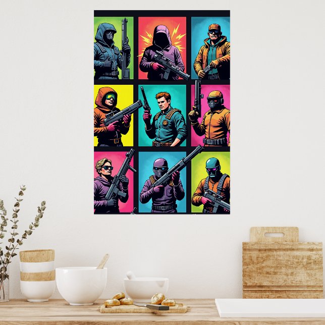 Póster Pixel Legends Pop Art Poster – Comic Grid (Cocina)