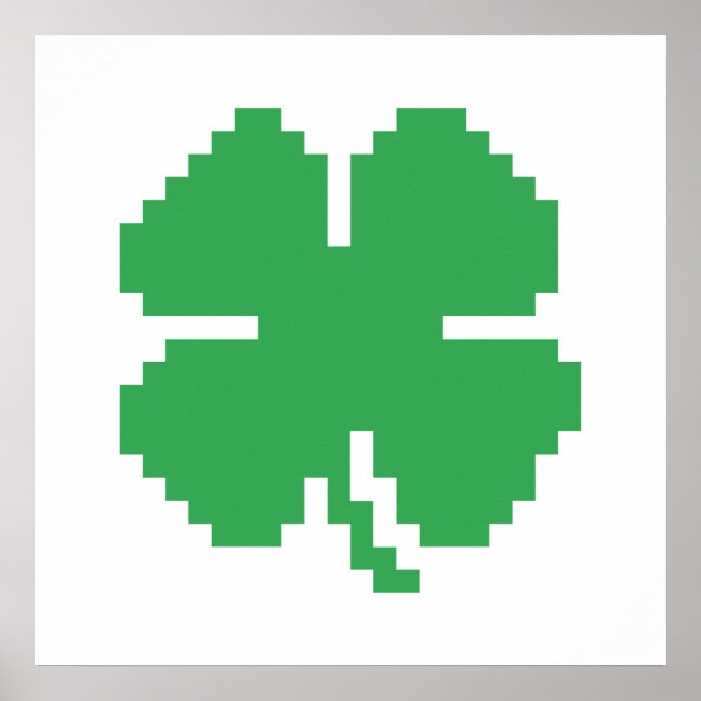 Póster Pixel Lucky Four Leaf Clover de 8 bits (Frente)