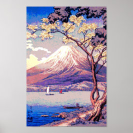 Póster Pixel Monte Fuji del lago Yamanaka en Dusk