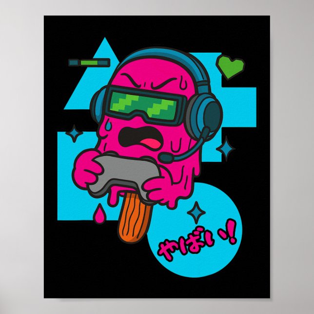 Póster Pixel Rage Gamer Popsicle Funny Melting Ice Cream  (Frente)
