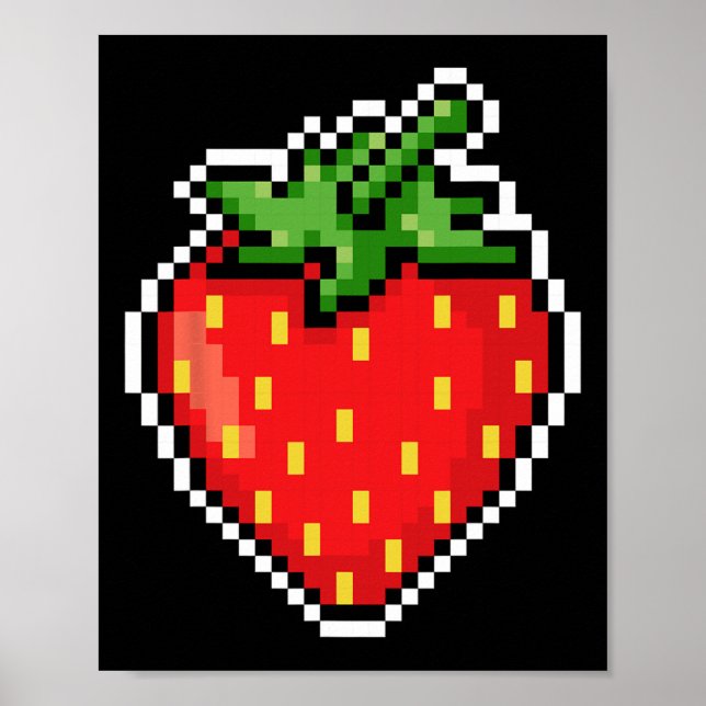 Póster Pixel Strawberry 80s Video Game Halloween  (Frente)