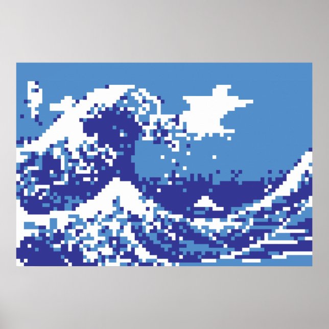 Póster Pixel Tsunami Blue 8 bit Pixel Art (Frente)