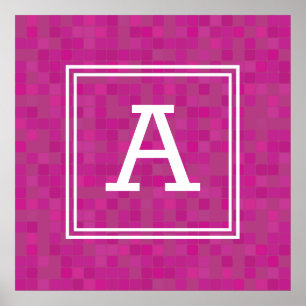 Póster Píxeles de mosaico rosa monograma personalizados