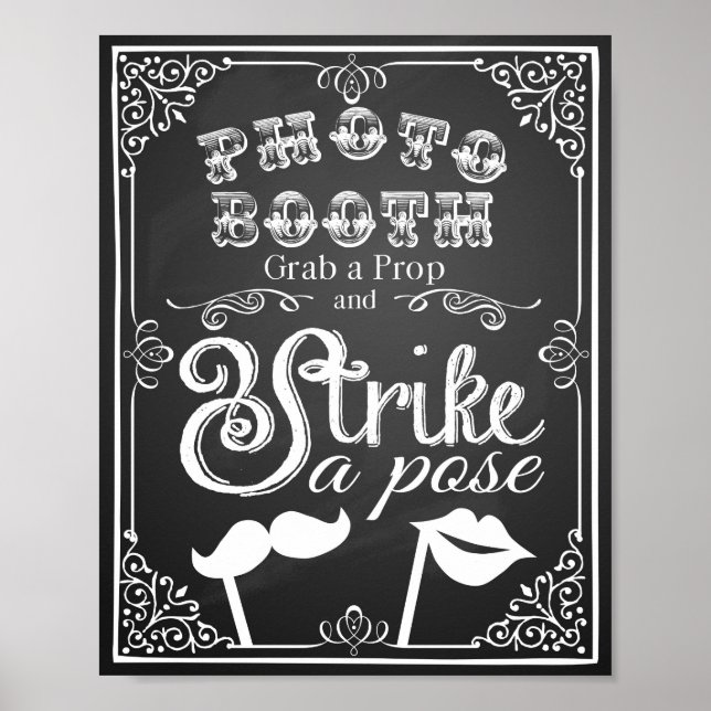 Póster pizarra de señas de la cabina de fotos del boda (Frente)