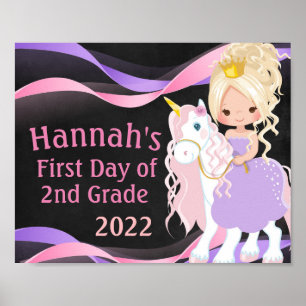 Póster Pizarra del primer día de colegio de Unicornio y P