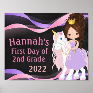 Póster Pizarra del primer día de colegio de Unicornio y P