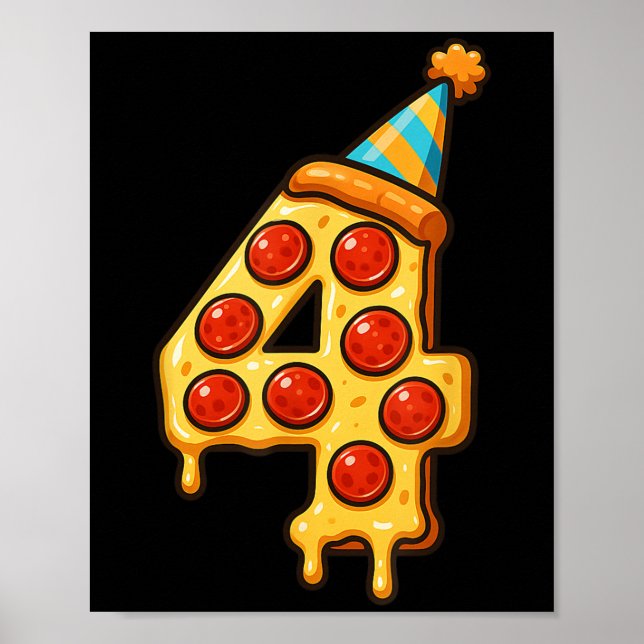 Póster Pizza 4º cumpleaños Gorra Fiesta de 4 años (Frente)