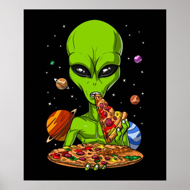 Póster Pizza Alien Eating Space (Frente)