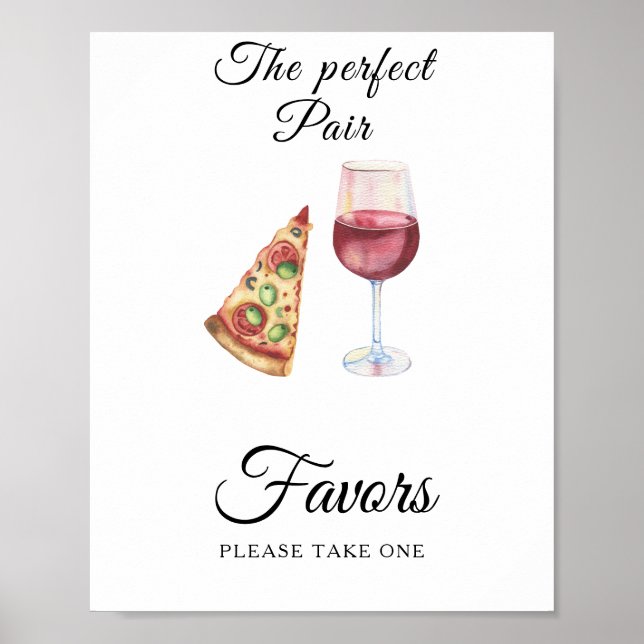 Póster pizza and wine bridal shower Favors  (Frente)