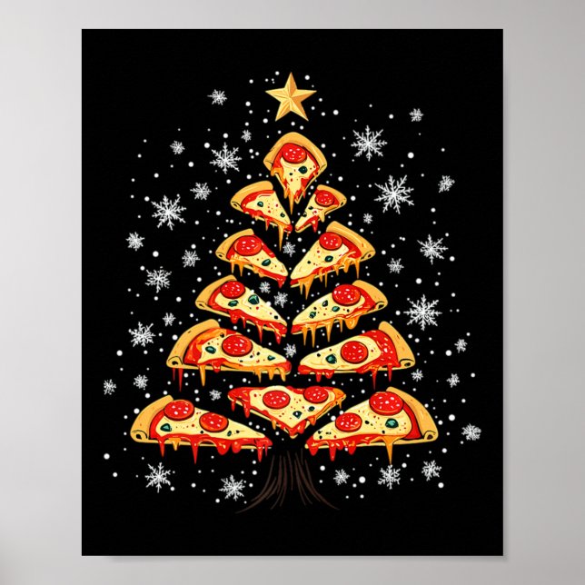 Póster Pizza Árbol de Navidad Festín de comida rápida par (Frente)