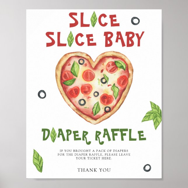 Póster Pizza baby shower - diaper raffle (Frente)