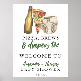 Póster Pizza, breves y pañales para la ducha de bebé