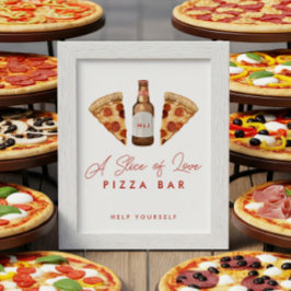 Póster Pizza & Cerveza Parejas Ducha Bar Rótulo