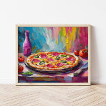 Póster Pizza Colorful Moderno Abstract Art<br><div class="desc">Una divertida y divertida pintura moderna de una pizza, con brochas abstractas texturizadas en colores vivos como rosa, amarillo y azul. Los colores llamativos y las animadas pinceladas le dan a la pizza un ambiente alegre y enérgico, mezclando imágenes de comida con un estilo de arte contemporáneo y creativo. Esta...</div>
