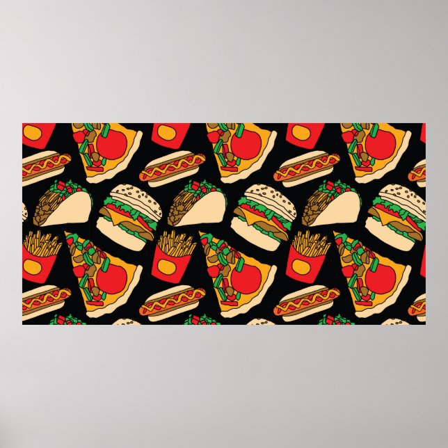 Póster pizza de comida rápida hamburguesa hotdog fritas t (Frente)