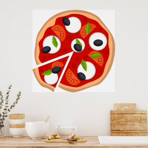 Póster Pizza de Mozzarella con Tomate y Albahaca