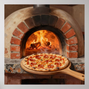 Póster Pizza de Pepperoni a la Leña Rústica Italiana 