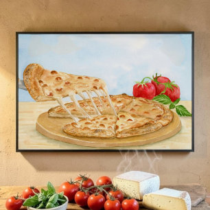 Póster Pizza de Queso Clásica Acuarela