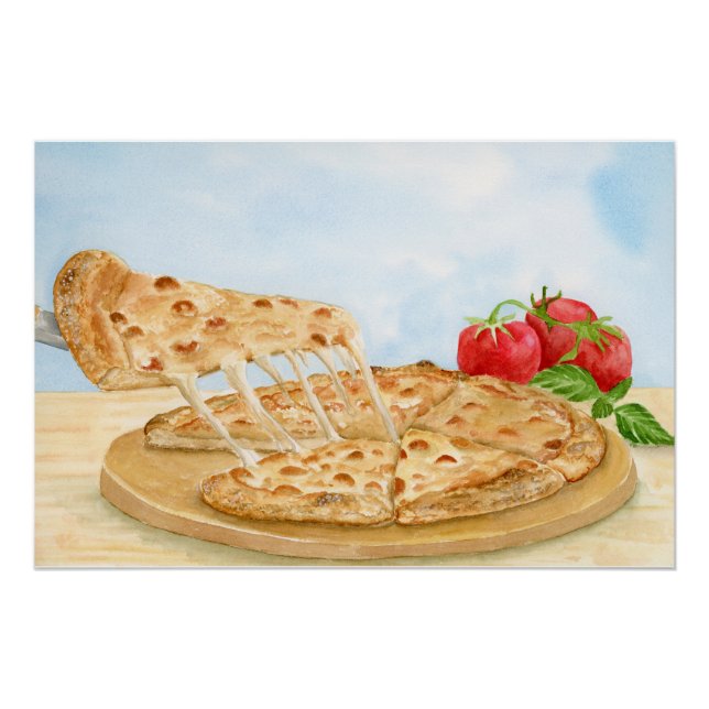 Póster Pizza de Queso Clásica Acuarela (Anverso)