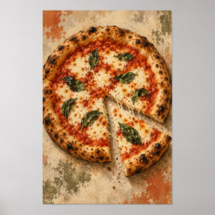 Póster Pizza Margherita con Albahaca Fresca – Italiano Rú