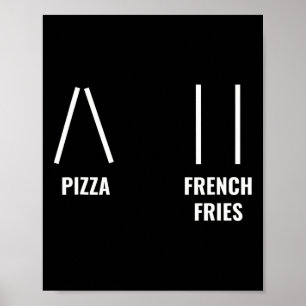 Póster Pizza Papas Fritas Esquí Cita Divertido Esquiador