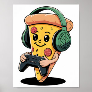 Póster Pizza para jugadores de videojuegos divertida comi