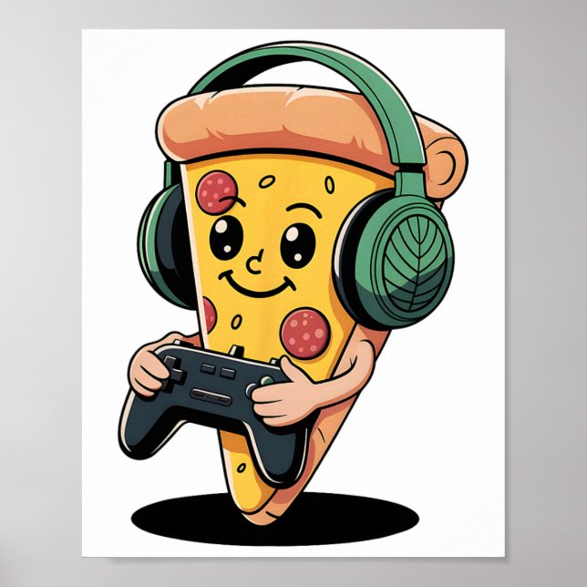 Póster Pizza para jugadores de videojuegos divertida comi (Frente)