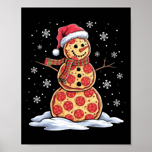 Póster Pizza Snowman - Santa Hat - Navidades Fiesta Pizza (Frente)
