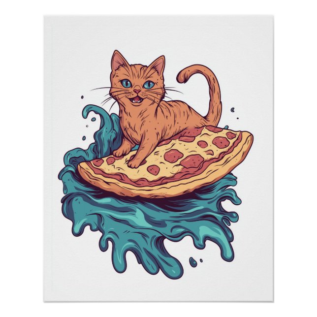 Póster Pizza Surf Cat � Aventura extrema de gato comilón (Anverso)