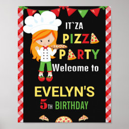 Póster Pizza welcome party sign Red green pizza party