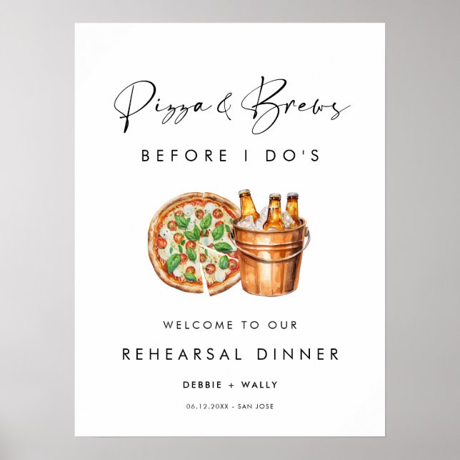 Póster Pizza y breves antes del ensayo de la cena (Frente)