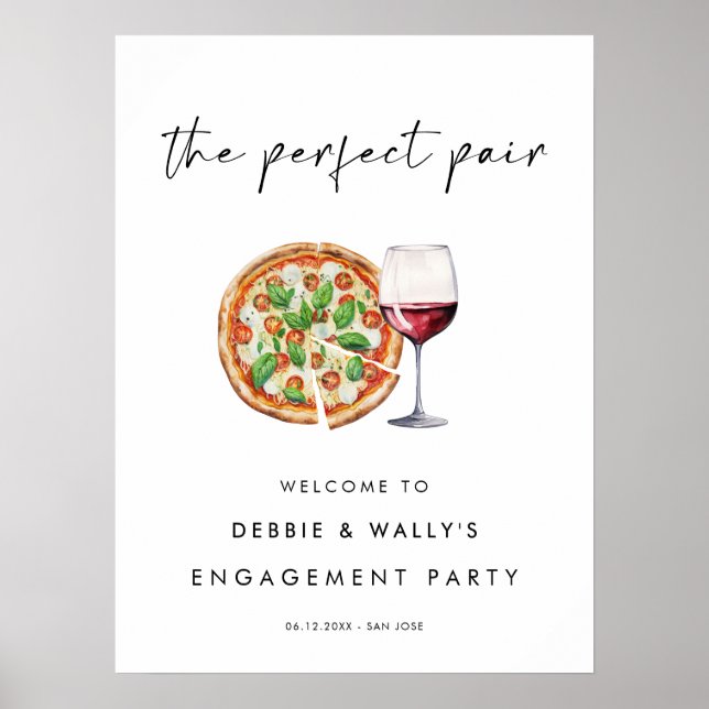 Póster Pizza y vino La fiesta de compromiso perfecto (Frente)