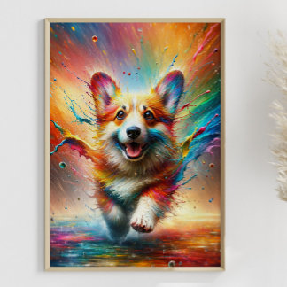 Póster Placa arcoiris corgi colorida personalizable
