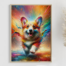 Póster Placa arcoiris corgi colorida personalizable