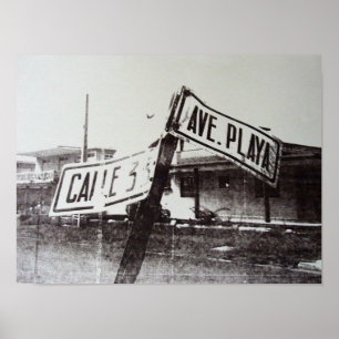 Póster Placa de calle blanco y negro