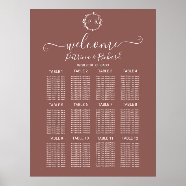Póster Placa de espuma de Rótulo de la tabla de asientos  (Frente)