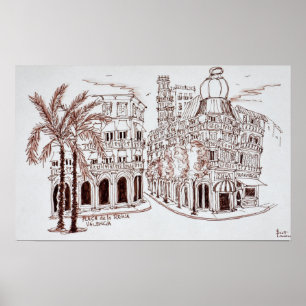 Póster Placa de la Reina en el casco antiguo de Valencia,