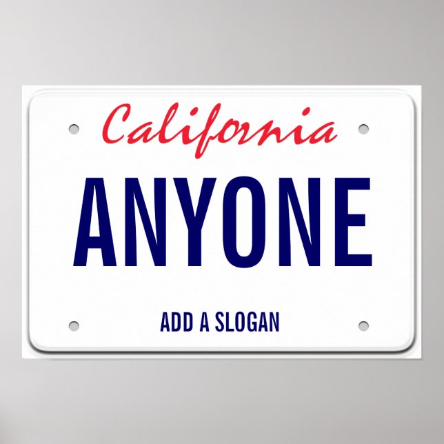 Póster Placa de licencia de Personalizado de California (Frente)