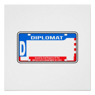 Póster Placa de licencia diplomática estadounidense en bl