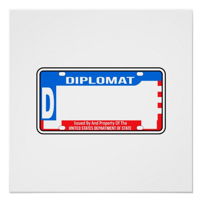 Póster Placa de licencia diplomática estadounidense en bl (Anverso)