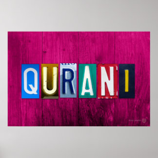 Póster Placa de licencia QURANI Letra Art Name Rótulo