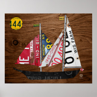 Póster Placa de licencia reciclada para embarcaciones de 