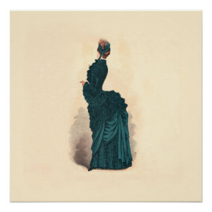 Póster Placa de moda victoriana antigua: vestido con cola