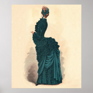 Póster Placa de moda victoriana antigua: vestido con cola