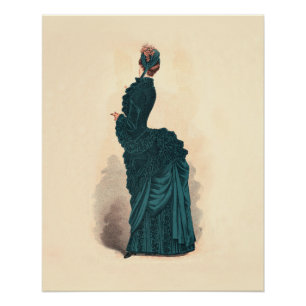 Póster Placa de moda victoriana antigua: vestido con cola