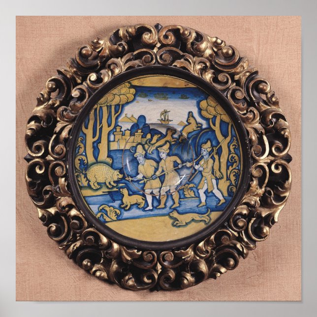 Póster Placa decorada con una escena de caza (Frente)