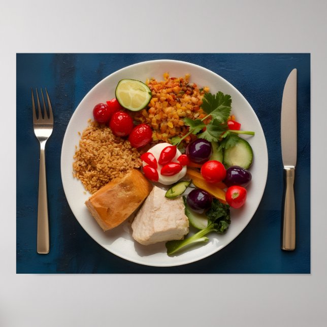 Póster Placa equilibrada sana: proteínas delgadas (Frente)