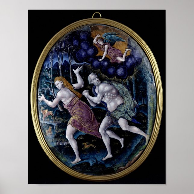 Póster Placa óval que representa a Adán y Eva (Frente)